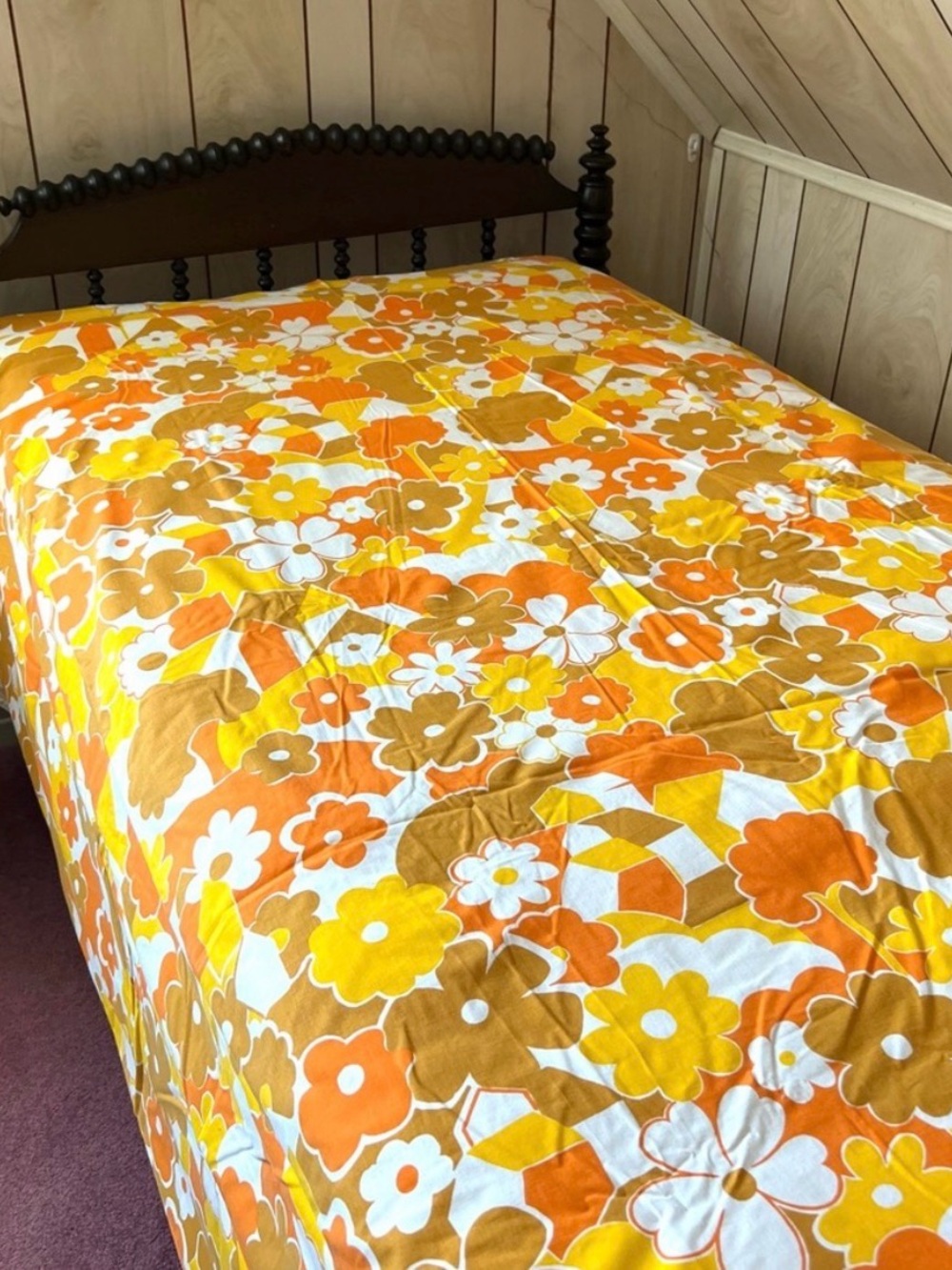 Vintage Wabasso floral flat sheet MCM Groovy